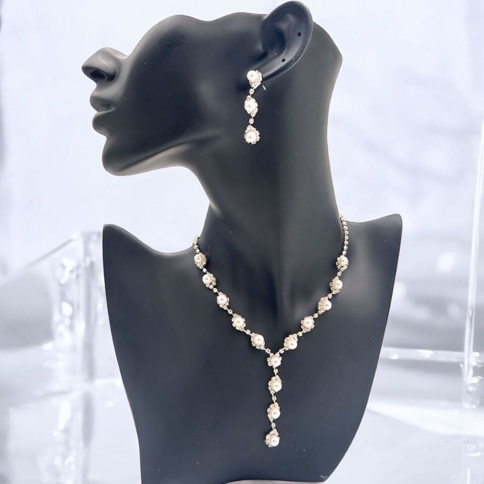 İncili  Kolye Küpe Set